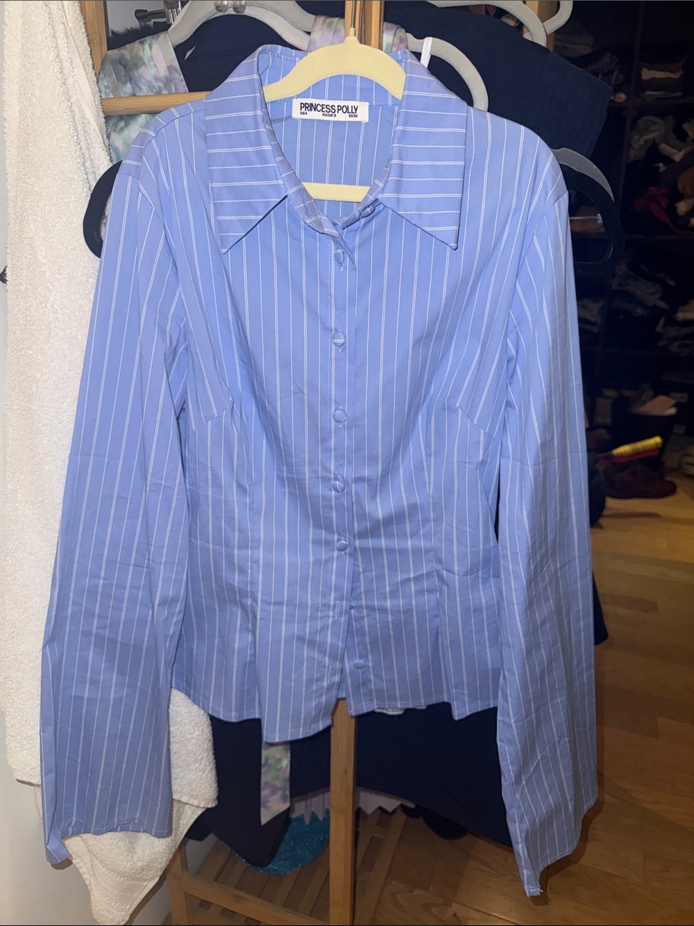 Princess Polly Light Blue & White Pinstripe Button-Down Shirt